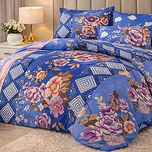 Lenjerie de pat 4 piese cu model buline gri -bumbac fin pentru pat dublu